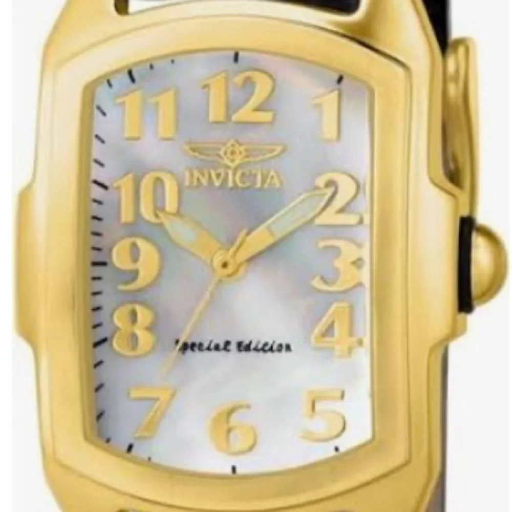 Invicta Lupah LadiesGold Tone Watch with Black Strap and White Dial